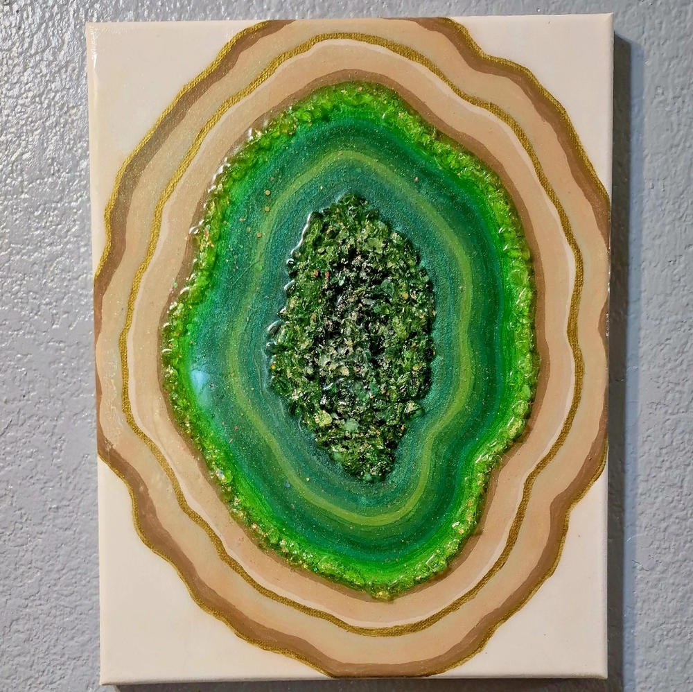 Emerald Green and Gold Mixed Media Art